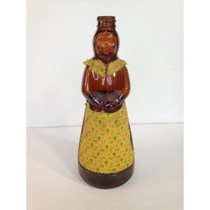 Vintage Mrs Butterworth Glass Syrup Bottle 10"  with handmade apron - unique